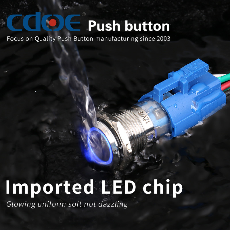 metal on off reset start stop Ip67 push button 12v illuminated switch waterproof 16mm