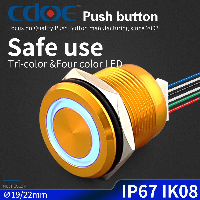 22mm dual color led push button momentary switch normally open for New energy electric vehicle start