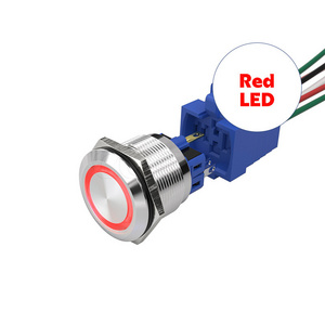 25mm ring led 12v red 5 wire terminal ip65 waterproof 1no1nc ss panel momentary lamp push button switch for lights