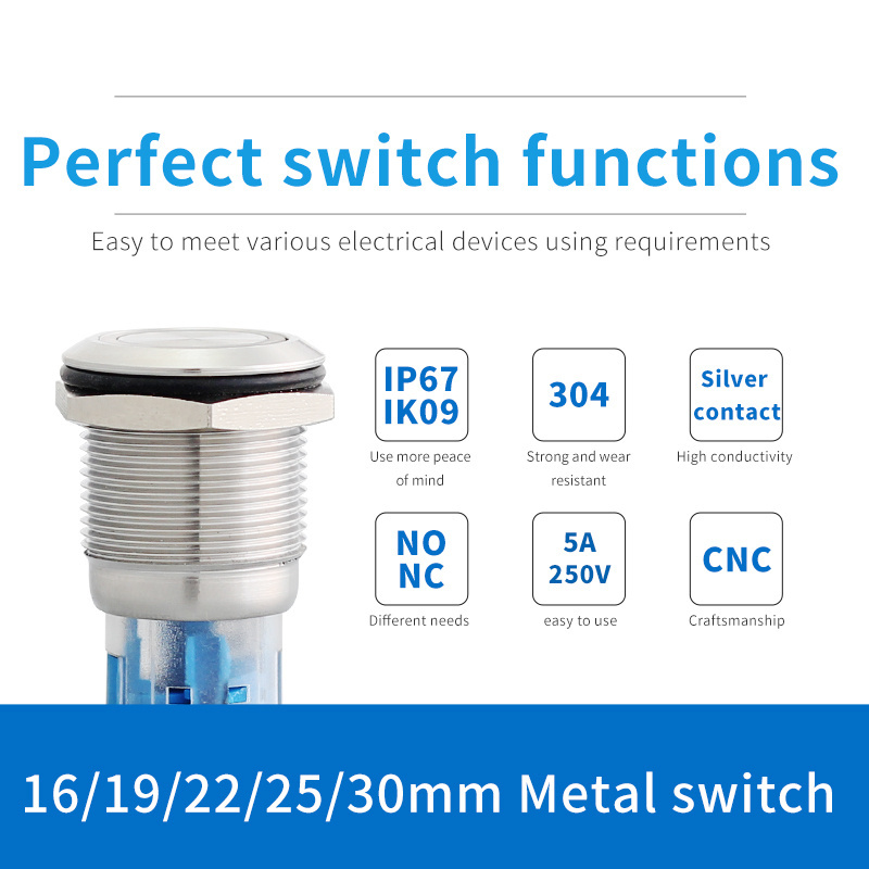 Ring and power symbol green lamp 12v 24v car led waterproof ip67 on off push button power switches