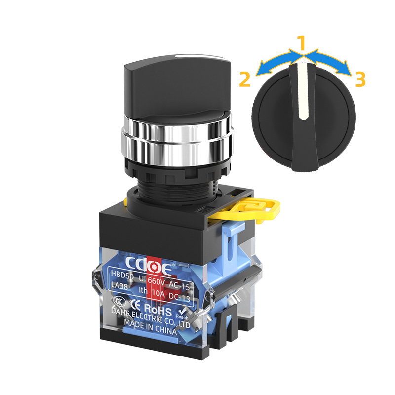 la38 series 22MM 2no2nc 3 position metal shell select engine start stop push button rotary switch