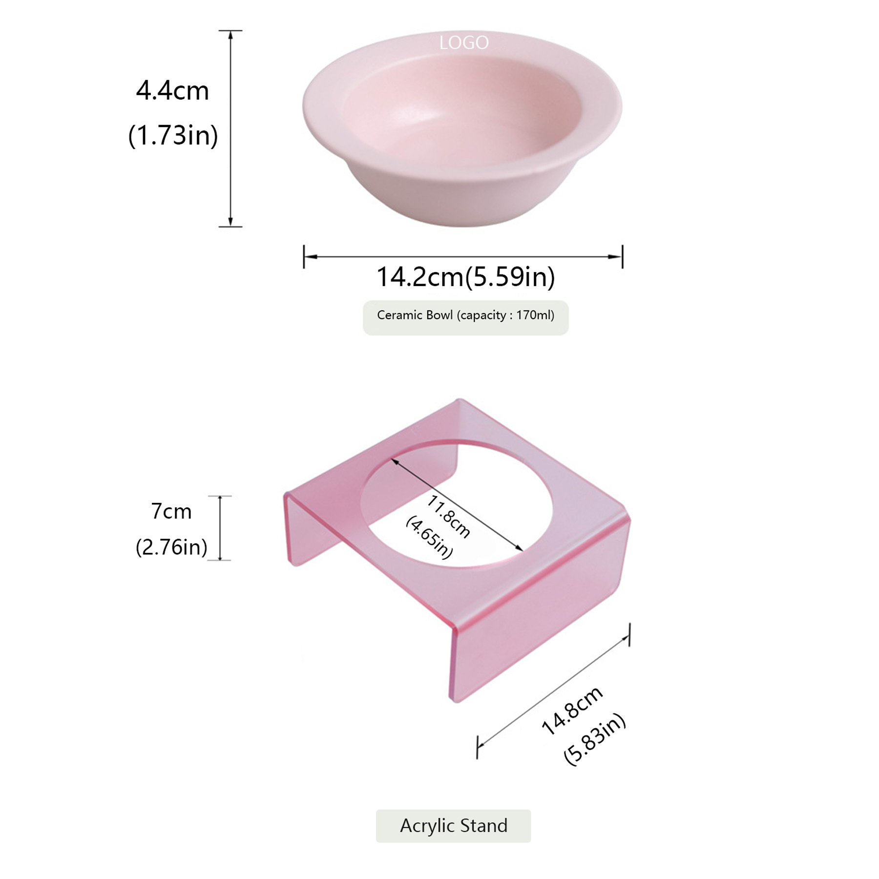 Elevated Small Pet Ceramic Bowl With Raised Acrylic Stand Raised Dog Cat Feeder Bowls Round Food Bowl Plastic Stand