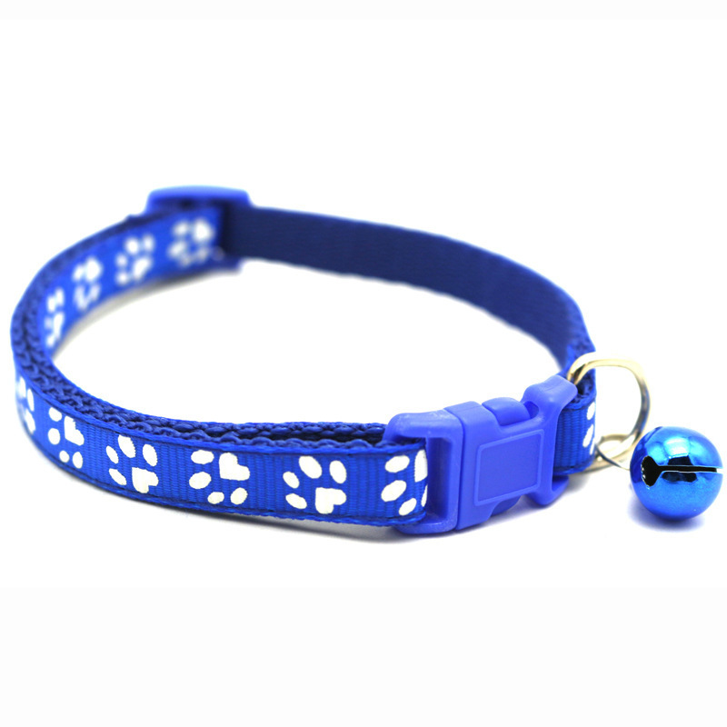 Manufacturer wholesale multi-colors paw print adjustable nylon dog collar with bell