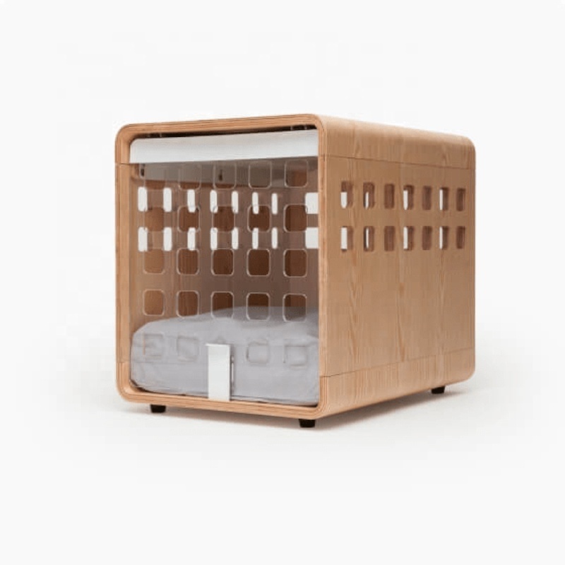 Manufacturer modern customized stylish clear acrylic folding collapsible wood frame inside furniture house kennel dog crate