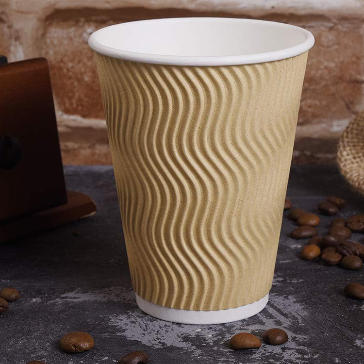 8Oz 12Oz 16Oz 20Oz Biodegradable Disposable Stamping Single Double Wall Paper Rippled Coffee Cups With Lids