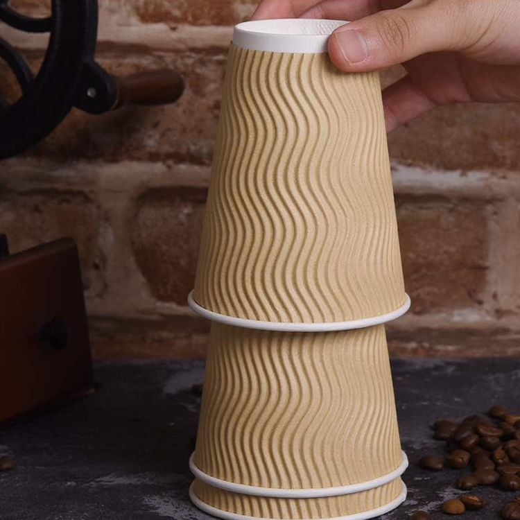 8Oz 12Oz 16Oz 20Oz Biodegradable Disposable Stamping Single Double Wall Paper Rippled Coffee Cups With Lids