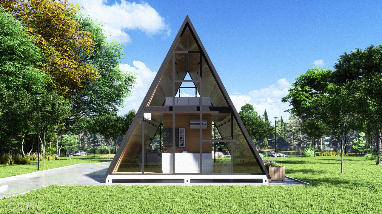 High Quality Luxury A-Frame Low-rise Villa Heat-insulated Modular Home Prefab Tiny Triangle House For Apartment Prefab Cottage