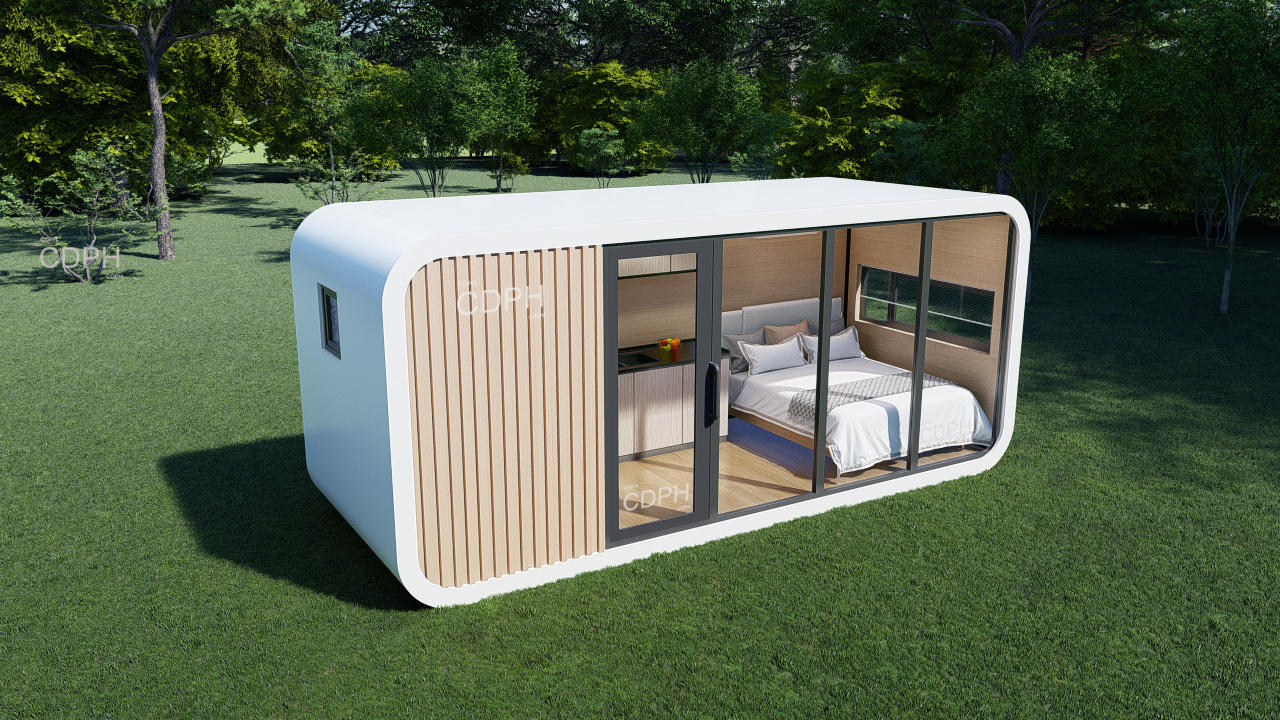 Cheap Modular Garden Portable Assembled Prefab Capsule Apple Cabin Bungalow Bar Office Pod With Terrace