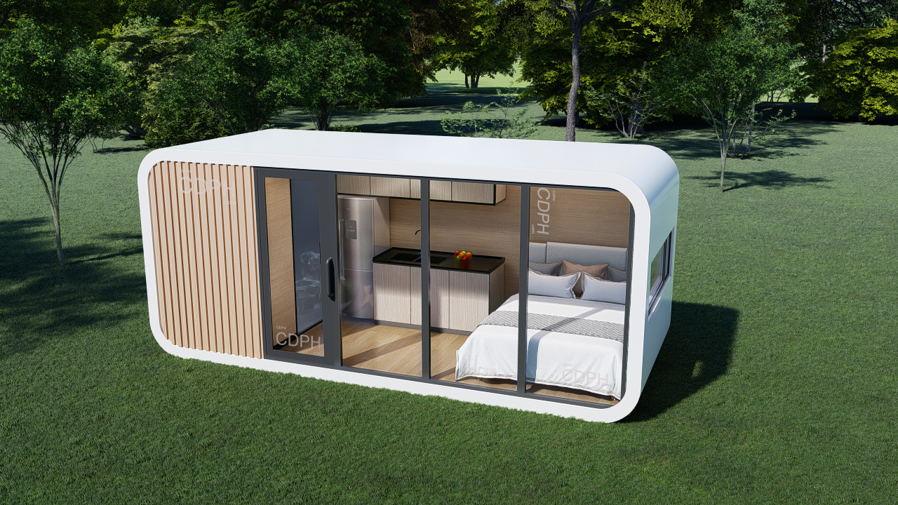 Cheap Modular Garden Portable Assembled Prefab Capsule Apple Cabin Bungalow Bar Office Pod With Terrace