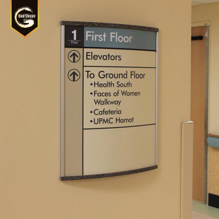 Curved extruded aluminum alloy sign wall wayfinding directional sign building directory floor index indoor sign