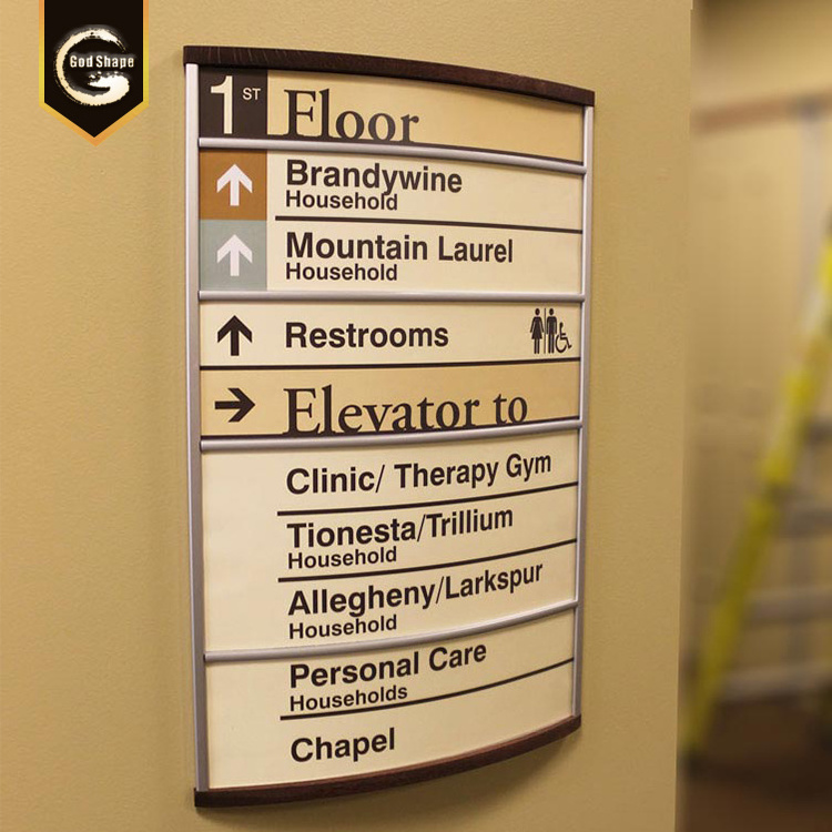 Curved extruded aluminum alloy sign wall wayfinding directional sign building directory floor index indoor sign