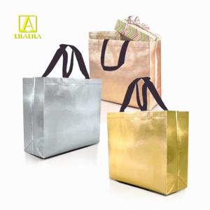 Reusable Sewing Gold Silver Non Woven Fabric Tote Carrier Shopping  Reflective Pp Non Woven Fabric Packaging Bag