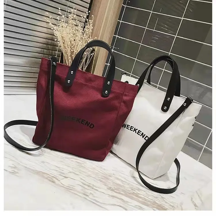 Lilalila canvas customized tote bag with leather handle straps fashion style for mama women lady girls