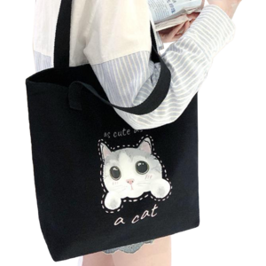 Ins Style Korean Summer Cute Handbag Vertical Environmental Bag Customized Cute Cat Pattern Large Capacity Original Canvas Bag