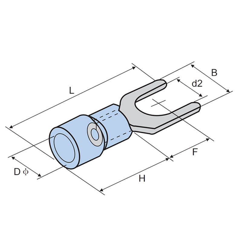 Nylon Insulated Double Crimp Fork Terminal Connector Nylon and Copper Material Tube with Sleeve