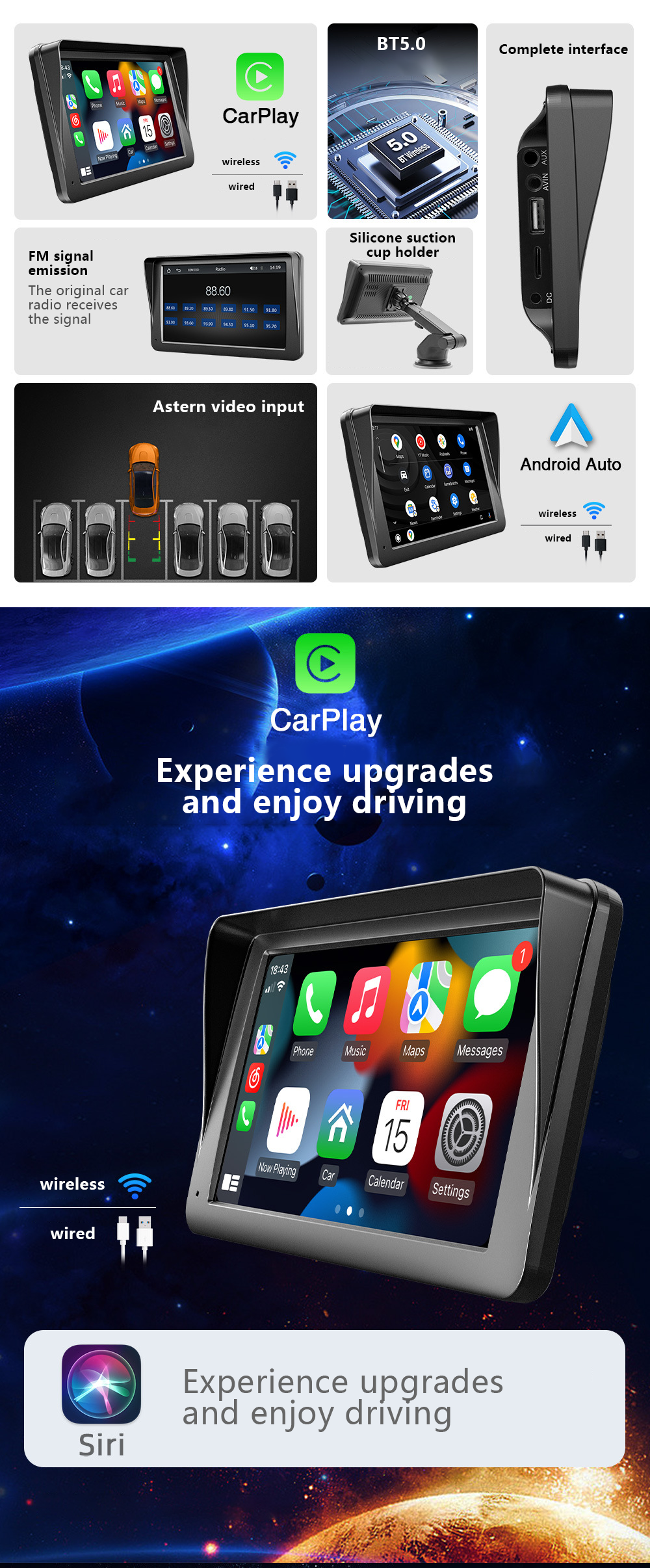 Car Mp5 Player 7 Inch Carplay multimedia Radio Fm Bt Radio Display Android Auto Wireless Portable Carplay Screen Car Monitor