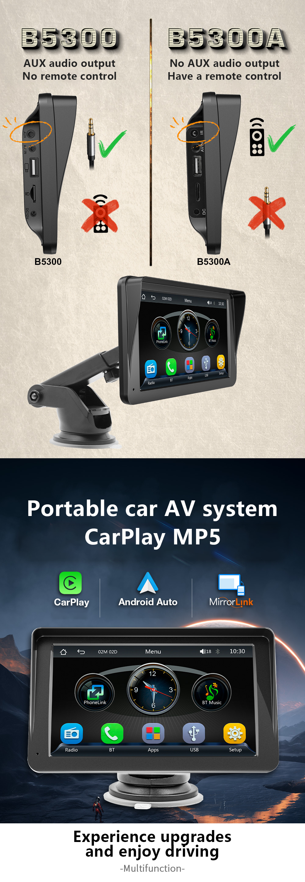 Car Mp5 Player 7 Inch Carplay multimedia Radio Fm Bt Radio Display Android Auto Wireless Portable Carplay Screen Car Monitor