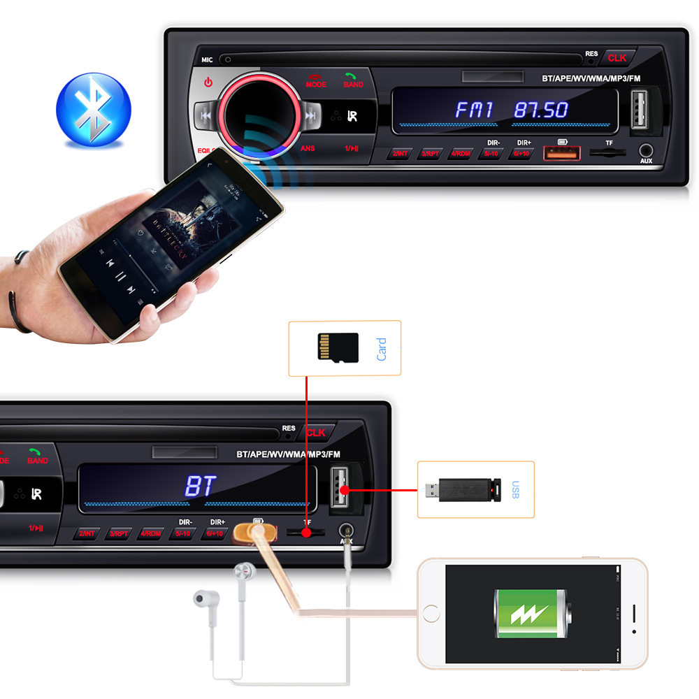 Single Din Car Music System Handsfree Stereo Fm Transmitter Blue-tooth Car Audio Mp3 Player Usb Charger Car Mp3 Player