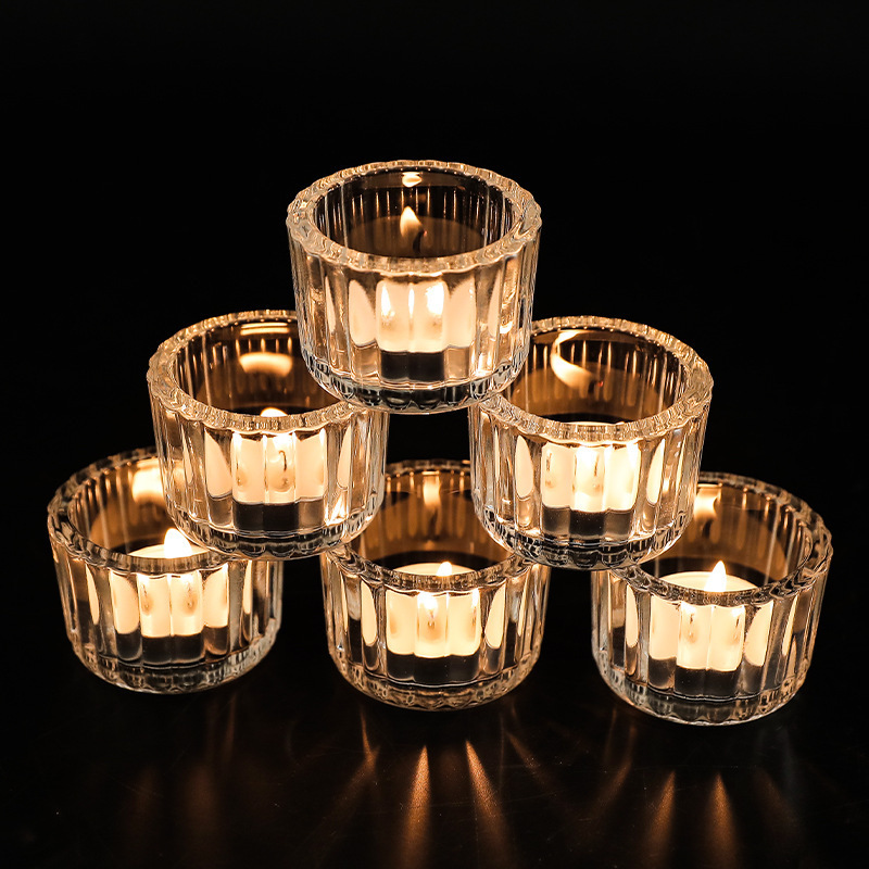 Modern Ribbed Pleated Clear Custom Tea Light Votive Small Glass Candle Cup Vessels Jar