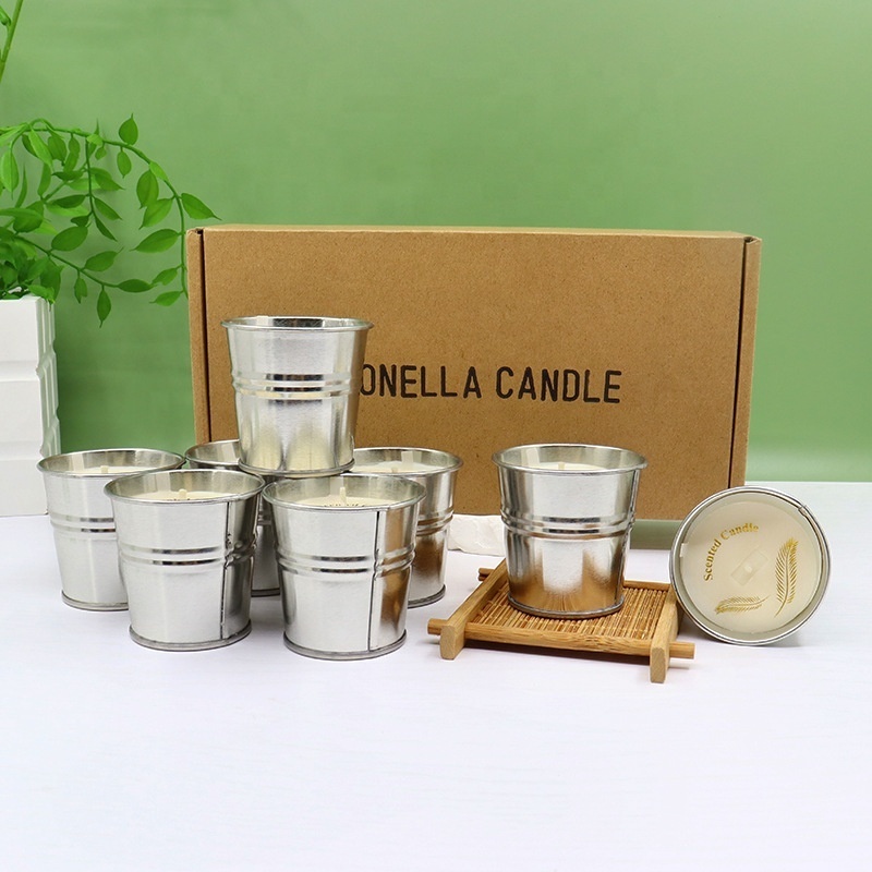 Aroma Plant Wax Tin Small Barrel Citronella Oil Candle 8 Piece Candle Set