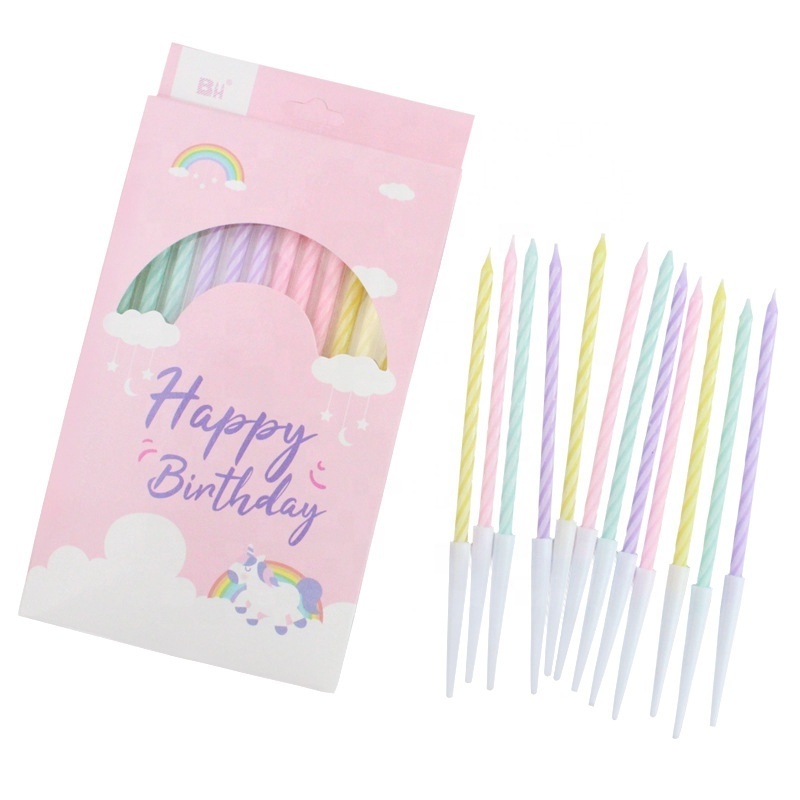 Wholesale New Birthday Candles Happy Meeting Slender Colored Crystal Spiral 12 Pack Party Candles