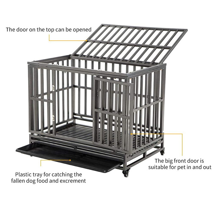 TYXD Heavy Duty Dog Cage Metal Kennel and Crate for Medium and Large Dogs, Pet Playpen with Four Wheels