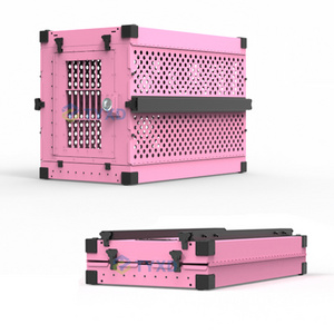 Aluminium Pink Heavy Duty Airline Approved Stackable Pet Cage Carrier Large Dog Travel Kennel Fancy Folding Dog Crate