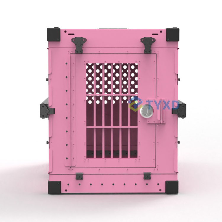 Aluminium Pink Heavy Duty Airline Approved Stackable Pet Cage Carrier Large Dog Travel Kennel Fancy Folding Dog Crate