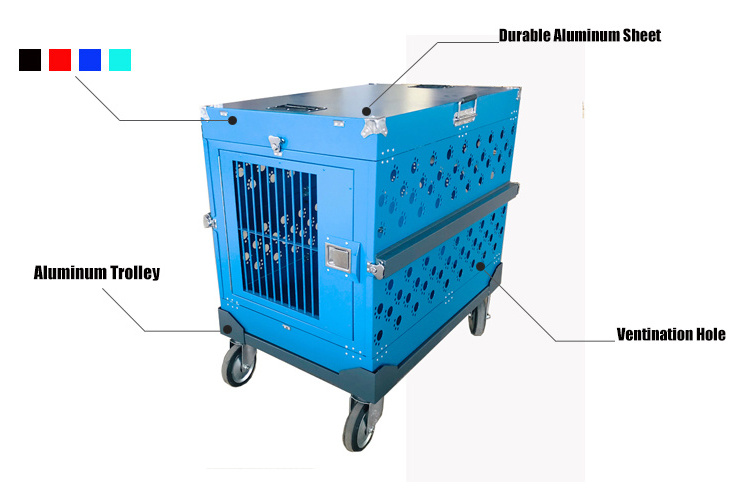 Aluminum Pet Dog Travel Crates Portable Collapsible Metal Cages Aluminum Pet Dog Travel Crates with Wheel and Grooming Top