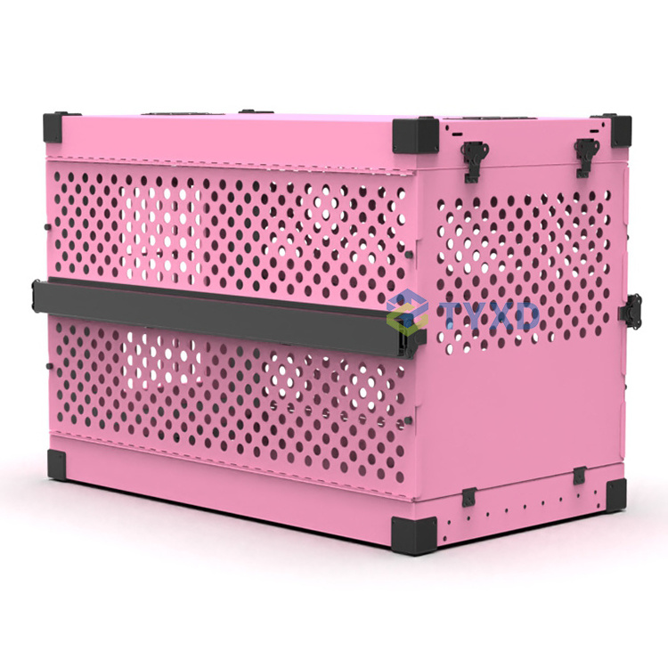 Aluminium Pink Heavy Duty Airline Approved Stackable Pet Cage Carrier Large Dog Travel Kennel Fancy Folding Dog Crate