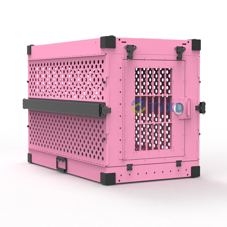 Aluminium Pink Heavy Duty Airline Approved Stackable Pet Cage Carrier Large Dog Travel Kennel Fancy Folding Dog Crate