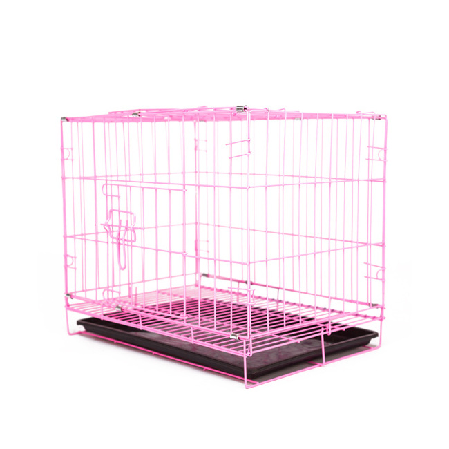 Large Pet Product Folding Metal Wire Single Dog Puppy Crate With ABS Plastic Tray