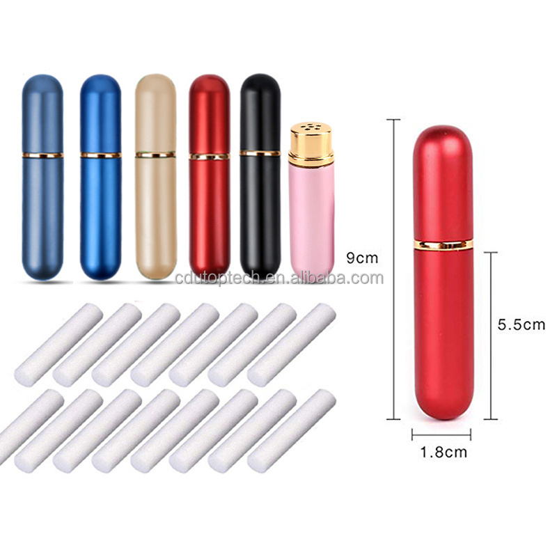 Refillable Aromatherapy Blank Aluminum Tubes Empty Metal Nasal Inhalers for Essential Oils with Replacement Wicks