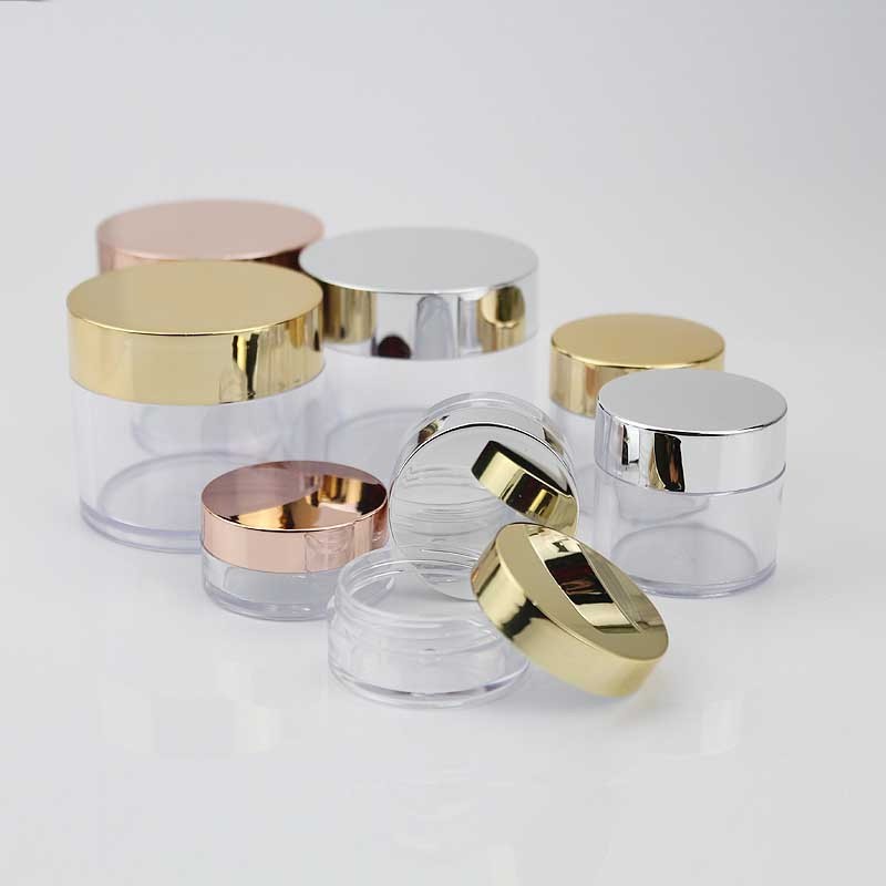 3g 5g 10g 15g 30g 50g 60g Luxury Clear Empty Loose Powder Jar Plastic Glitter Nail Powder Pot with Rose Gold Lid