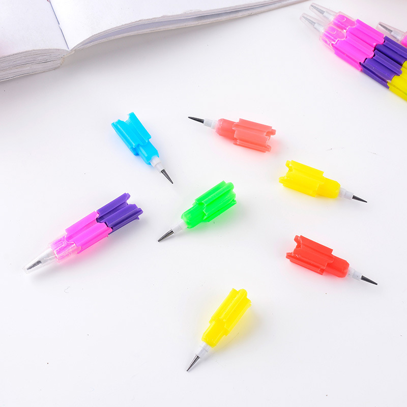 Kawaii Novelty Diy Toy Stationery Free Sharpen Gifts plastic 8 Color Colorful Rainbow Joints Stacker Swap Building Block Pencil