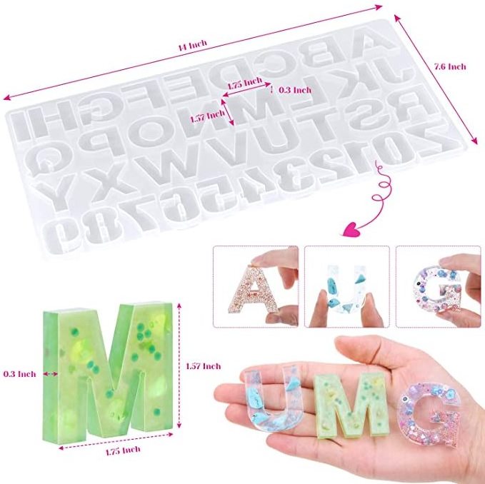 Kids Diy Kits Alphabet Silicone Resin Molds Letter Number Epoxy Molds Jewelry Molds for Resin Casting  Keychain with Tassels Pin