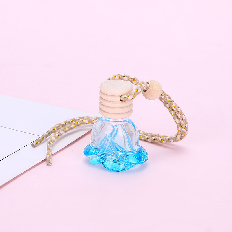 Car Perfume Bottle Pendant Essential Oil Diffuser Ornaments Air Freshener Pendant Empty Glass Rose Flower Shape Bottle