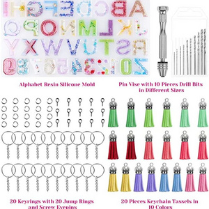 Kids Diy Kits Alphabet Silicone Resin Molds Letter Number Epoxy Molds Jewelry Molds for Resin Casting  Keychain with Tassels Pin