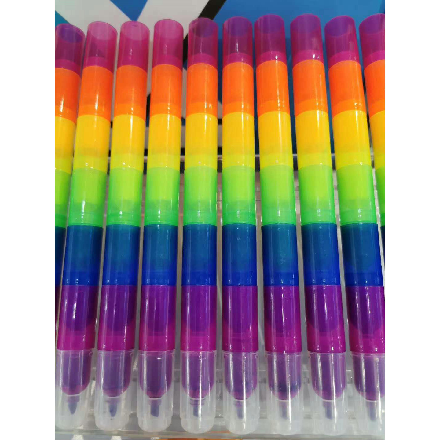 School Gifts Kawaii Novelty Diy Toy Stationery Kids Stackable 7 Multi Rainbow Color Highlighter Fluorescent Marker