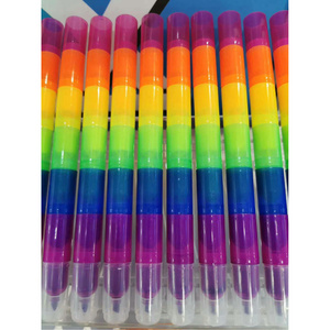 School Gifts Kawaii Novelty Diy Toy Stationery Kids Stackable 7 Multi Rainbow Color Highlighter Fluorescent Marker