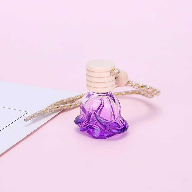 Car Perfume Bottle Pendant Essential Oil Diffuser Ornaments Air Freshener Pendant Empty Glass Rose Flower Shape Bottle