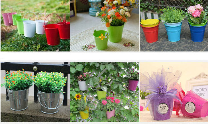 Small Galvanized Baskets Colorful Tin Flower Planters Love Heart Mini Metal Buckets with Handles