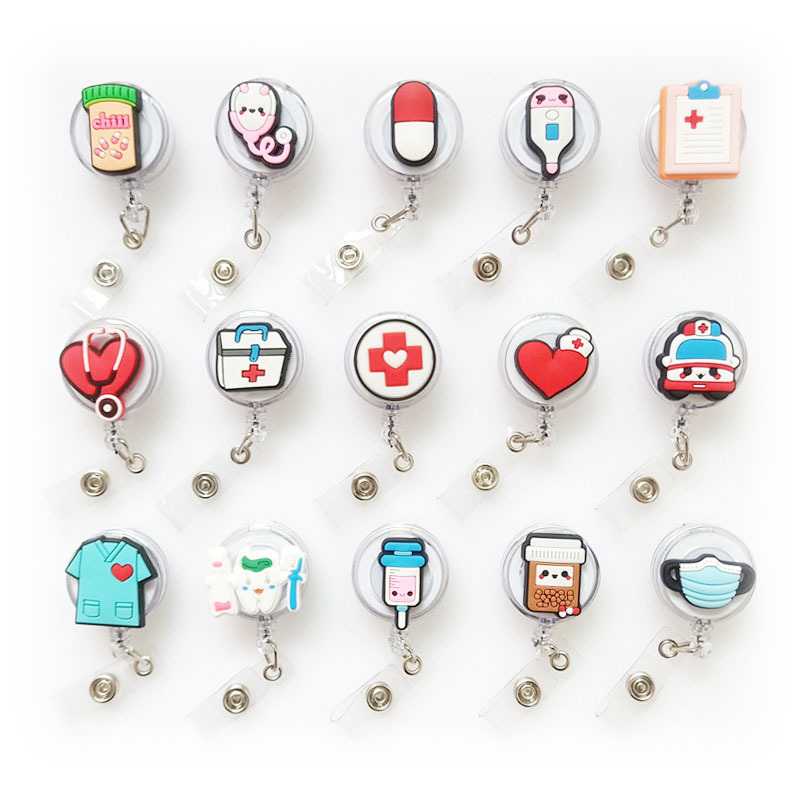 Hospital Doctor PVC YoYo 32mm Silicone Medical Nurse Badge Reel Retractable ,Hearts Shape Stethoscope Badge Holder