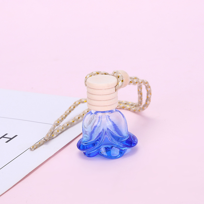 Car Perfume Bottle Pendant Essential Oil Diffuser Ornaments Air Freshener Pendant Empty Glass Rose Flower Shape Bottle