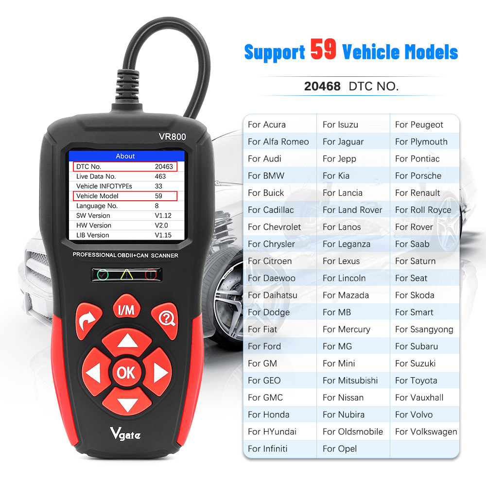 VR800 Vgate OBD2 Fault Code Reader  OBD-II CAN Diagnostic Scan Tool Check