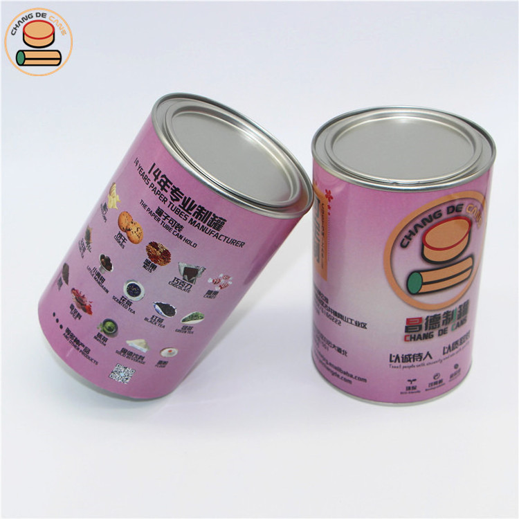 Customized Cylinder Food Grade Metal Lid Aluminum Foil Packaging Box for Tea Cocoa Coffee Powder Flour with Stamping Printing