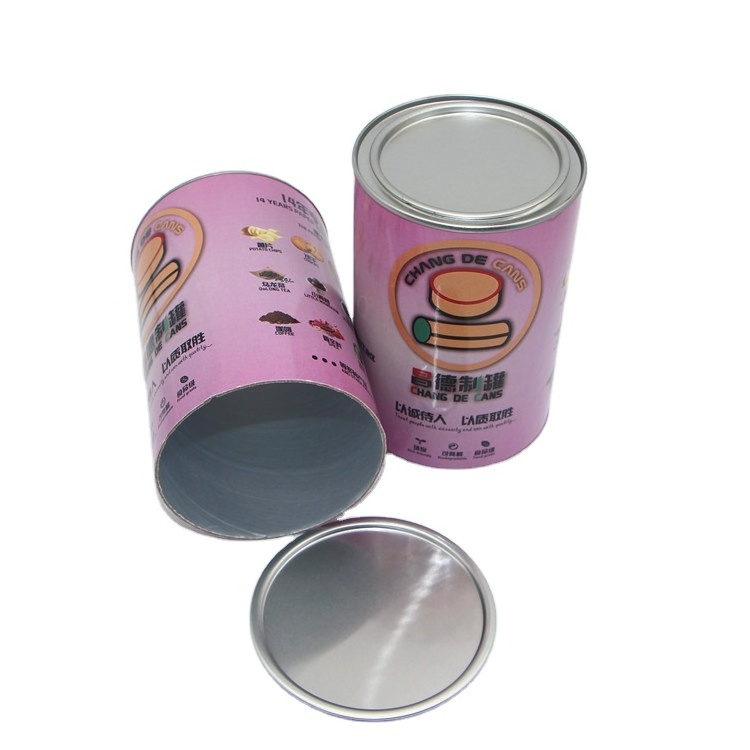 Customized Cylinder Food Grade Metal Lid Aluminum Foil Packaging Box for Tea Cocoa Coffee Powder Flour with Stamping Printing