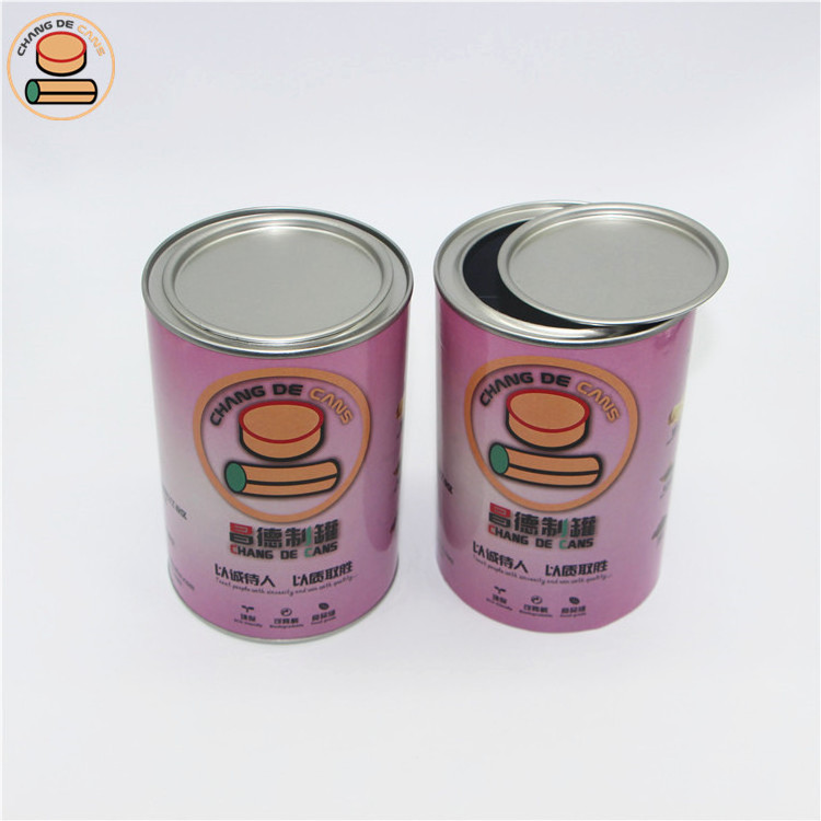 Customized Cylinder Food Grade Metal Lid Aluminum Foil Packaging Box for Tea Cocoa Coffee Powder Flour with Stamping Printing