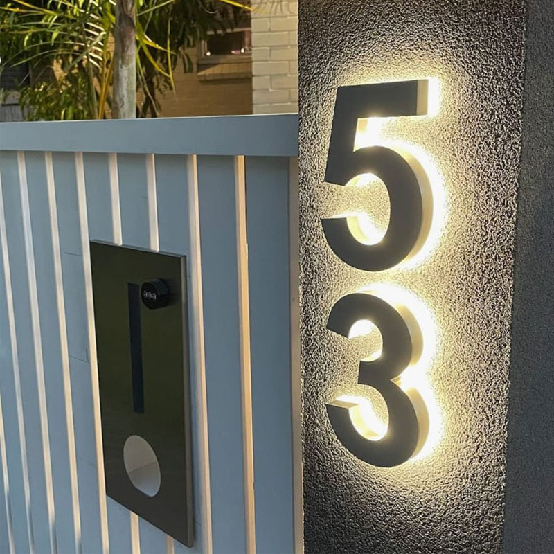 HONGSEN Custom 3D Stainless Steel Numbers Letters Sign House Numbers Backlit Illuminated Led sign for hotel