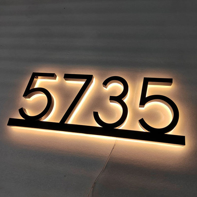 HONGSEN Custom 3D Stainless Steel Numbers Letters Sign House Numbers Backlit Illuminated Led sign for hotel